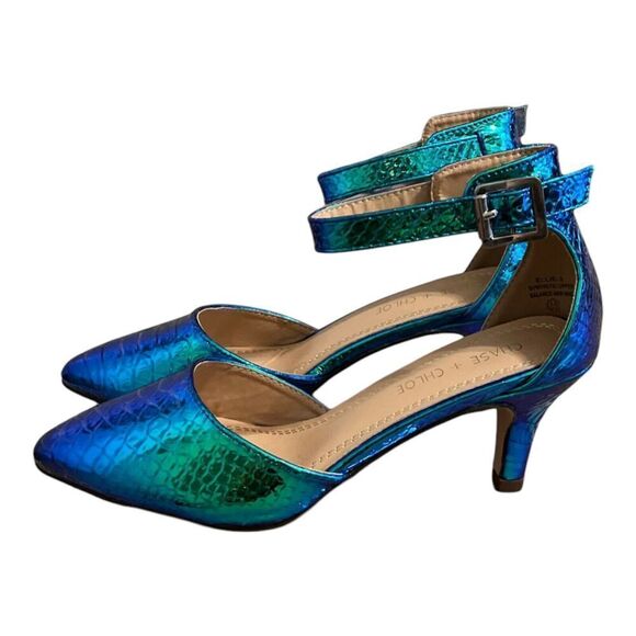 Chase & Chloe Rainbow Snake Iridescent Pointed Toe Heels NIB Designer US 5.5 - Picture 14 of 15